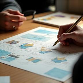 Designers reviewing concept sketches